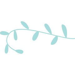 Abstract Light Blue Floral Vine Design with Simple Leaves and Transparent Background Perfect for Decorative Elements