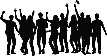 Fototapeta premium Cheering Crowd Silhouettes Dancing and Celebrating at Concert or Party Vector Graphic