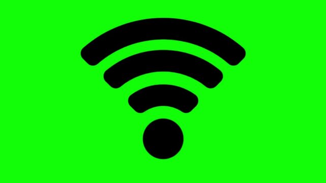 Wireless Network Icon. Wi-fi Symbol Animation, Black Wifi Element on Green Screen Chroma Key, 4k Video