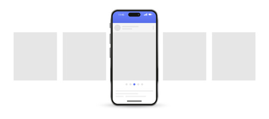 Carousel post, new popular smartphone. Smartphone with interface carousel post on social network. Social media template. Vector illustration
