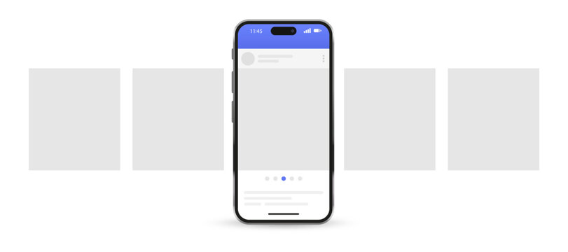 Carousel post, new popular smartphone. Smartphone with interface carousel post on social network. Social media template. Vector illustration