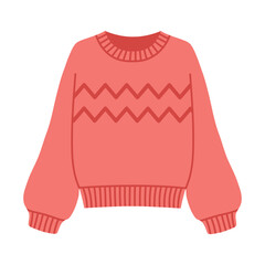 Cozy knitted sweater illustration with autumn theme. Simple warm seasonal clothing design for fall, winter, comfort and cozy lifestyle concept. Flat vector. Hand drawn. Isolated background.