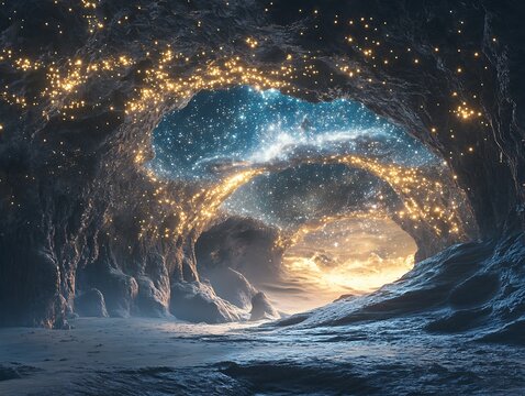 Spectacular celestial cave with glowing lights and a captivating atmosphere - Powered by Adobe