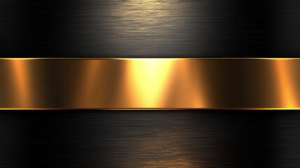 Luxurious metallic background design with golden stripe on dark surface
