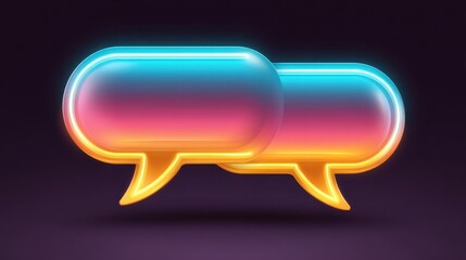 Vibrant Neon Chat Bubbles with Gradient Glow on Dark Background for Digital Communication and Social Media Concepts