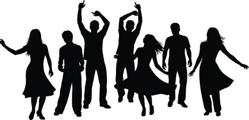 Group of Dancing People Silhouettes Party Celebration Event Vector