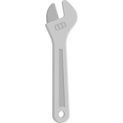 Adjustable wrench tool in a metallic gray color on a transparent background with a simple and clean design suitable for illustrations and graphic design projects