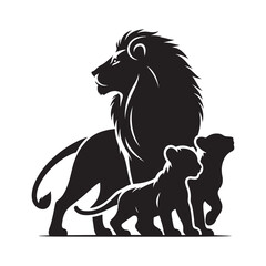 lion and cubs vector silhouette clip art logo design illustration. minimalist lion and cubs icon set collection © MdBadal