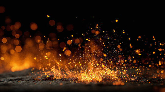 Dynamic fiery scene with embers and sparks in the darkness