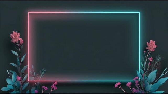 Vibrant neon frame with floral accents and dynamic color shift in high definition