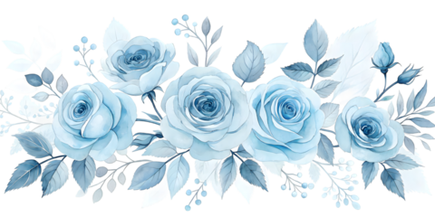 Blue rose watercolor floral arrangement isolated on transparent or white background. Flower png.