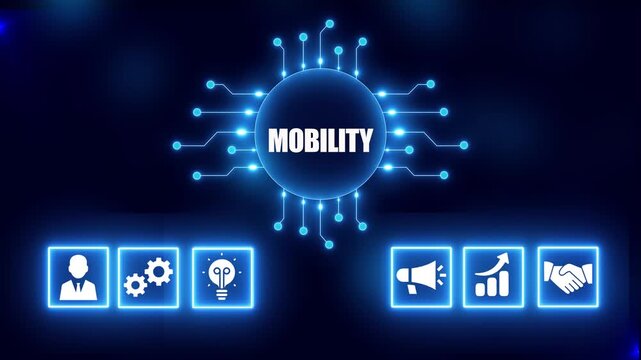 Digital concept of mobility with glowing icons and circuit board design technology connection - Powered by Adobe