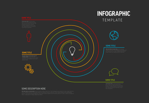 Minimalist Spiral Infographic Template with Colorful Lines and Icons