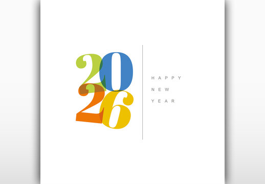 Happy New Year 2026 Colorful Modern Typography Design
