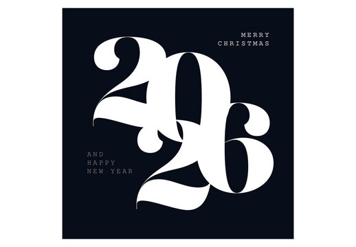 Merry Christmas and Happy New Year 2026 Typography Design Card Layout