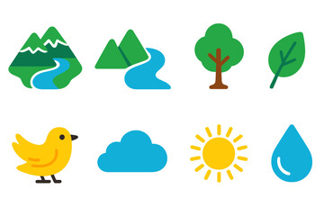Fototapeta premium Nature and ecology icon set. Environment, conservation, flat icons collection.