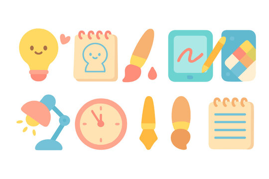 Education, learning flat icon set. Study, school, teaching icons flat collection