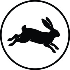 Illustration Running rabbit silhouette in black circle silhouette vector