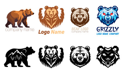 bear grizzly logo creative and original for your business or company set logotype cartoon stock color and black and white vector illustration isolated on white background