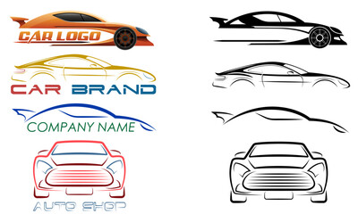 car logo for your business or company set logotype cartoon stock color and black and white vector illustration isolated on white background