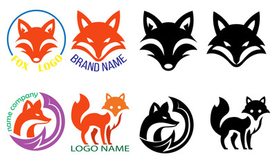 fox logo creative and original for your business or company set logotype cartoon stock color and black and white vector illustration isolated on white background