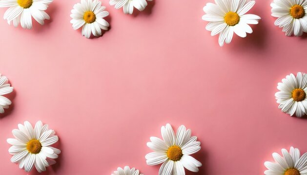 White daisies arranged around a pink background