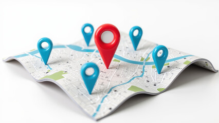 Map with location markers navigation travel direction city technology GPS exploration route planning