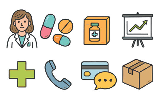 Healthcare, finance, communication icons solid collection for essential services