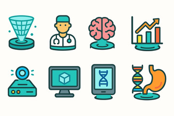 Healthcare and science icon set. Flat medical and research icons collection