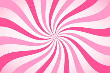 Undulate pink radial stripes background. Strawberry lollipop, candy, yogurt or marshmallow print. Sweet rotating cartoon swirl or whirlpool. Vector illustration