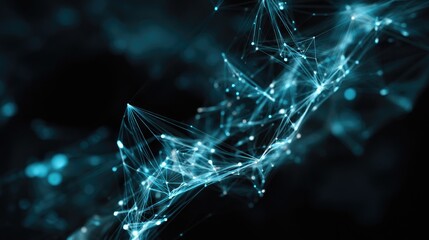 Illuminated abstract connections form a complex digital lattice structure against a dark background