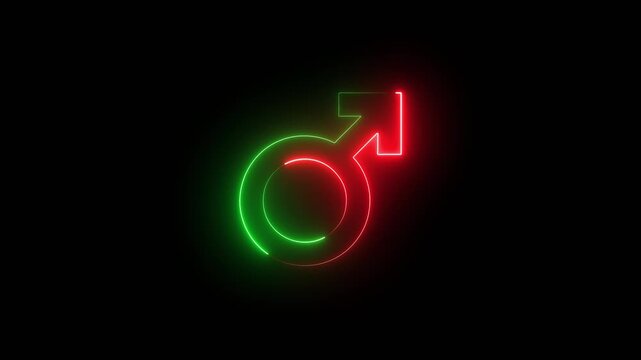 Neon glowing Abstract male logo icon animation isolated on black background