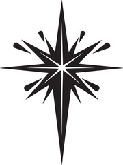 Obraz premium A black and white illustration of a compass rose with a star at its center.