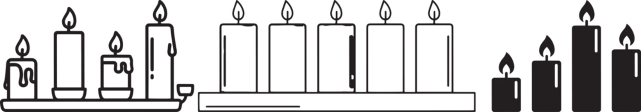 A set of candles arranged in a row, with some lit and some unlit.