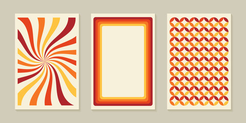 Collection of 70s poster color gradient background vector. Style seamless pattern with circles. Vintage wallpaper. Abstract vector design. Vector illustration