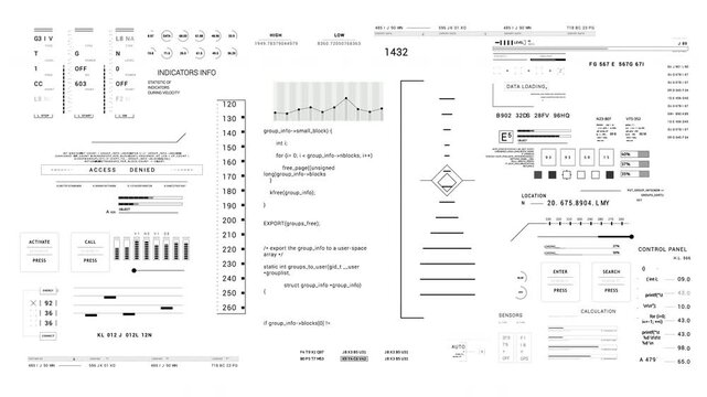 HUD Technology Elements system White background Sci Fi data programming code.. data text