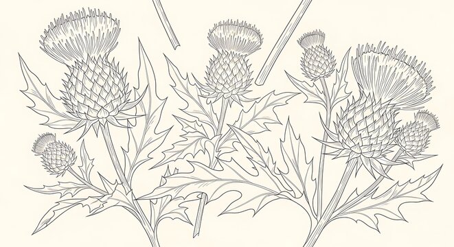 Elegant thistle botanical drawing with intricate line work and detailing