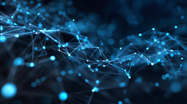 An abstract representation of a complex network or data structure with connected nodes and lines in blue hues