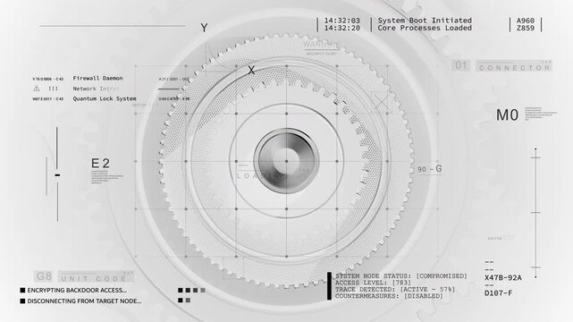 Cog wheel HUD Sci Fi data programming code. White background Technology Elements. data text