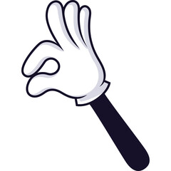 Cartoon Hand Gesture Showing Okay Symbol with White Glove and Black Sleeve Against Transparent Background