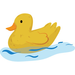 A Cheerful Yellow Rubber Duck Floats Playfully on Bright Blue Wavy Water on a Transparent Background