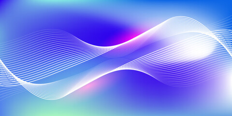 Abstract blue gradient background with shining lines waves. Minimalist background for banner, poster