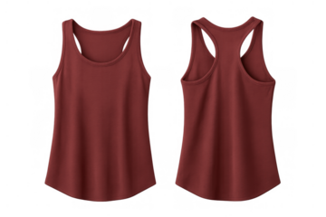 Red racerback tank top mockup showing front and back views for sportswear and casual apparel designs