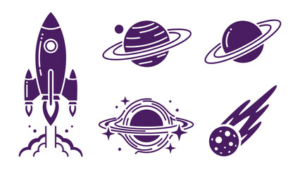 Space Exploration and Planetary Science Icons Vector Collection.