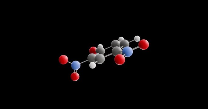Dinitrophenol molecule, rotating 3D model of nitro derivatives of phenol, looped video on a black background
