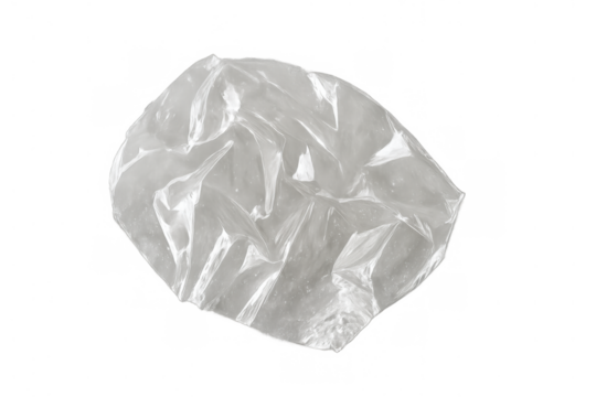 Crumpled transparent plastic film showing texture and light reflections, a symbol of waste, pollution, and discarded packaging - Powered by Adobe