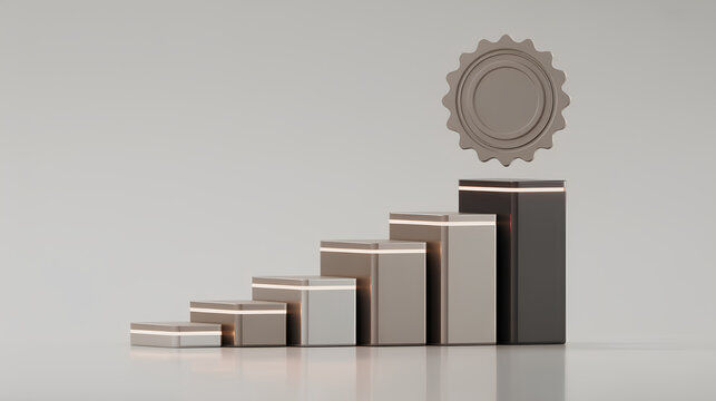 Minimalist podium tiered blocks neutral palette rim light award badge business growth modern display 3D render product stage clean design with calm mood