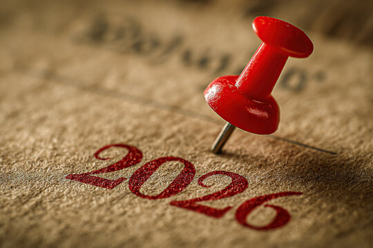 Pinning major future plans for 2026 on a vintage paper calendar, marking important dates and goals ahead.