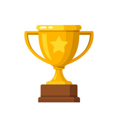 Flat vector icon of winner s trophy cup, simple award symbol for success, achievement, sports competition, or business victory design.