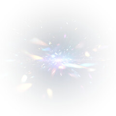 Prism Lens Glow Effect. Light refracts through crystal prisms. Rainbow hues scatter softly. Ideal PNG for luminous overlays.